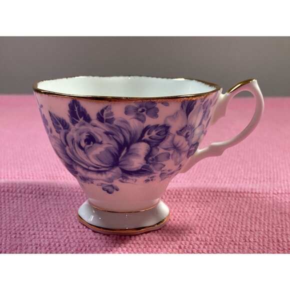 VTG Royal Albert Paradise Blue Floral Bone China Cup Saucer Gold Trim England - Picture 8 of 14